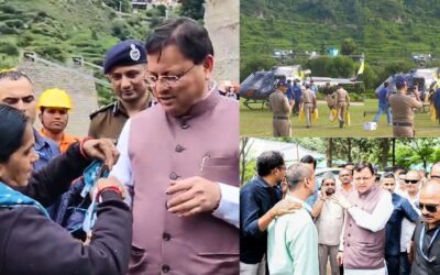 धराली में जारी आपदा रेस्क्यू ऑपरेशन के बीच भावुक क्षण, महिला ने साड़ी का किनारा फाड़ कर सीएम धामी को बांधी राखी DHARALI RESCUE