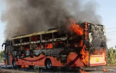 जैसलमेर में भीषण अग्निकांड, एसी स्लीपर बस में लगी आग से मचा हाहाकार, 40 लोग थे सवार JAISALMER BUS FIRE ACCIDENT
