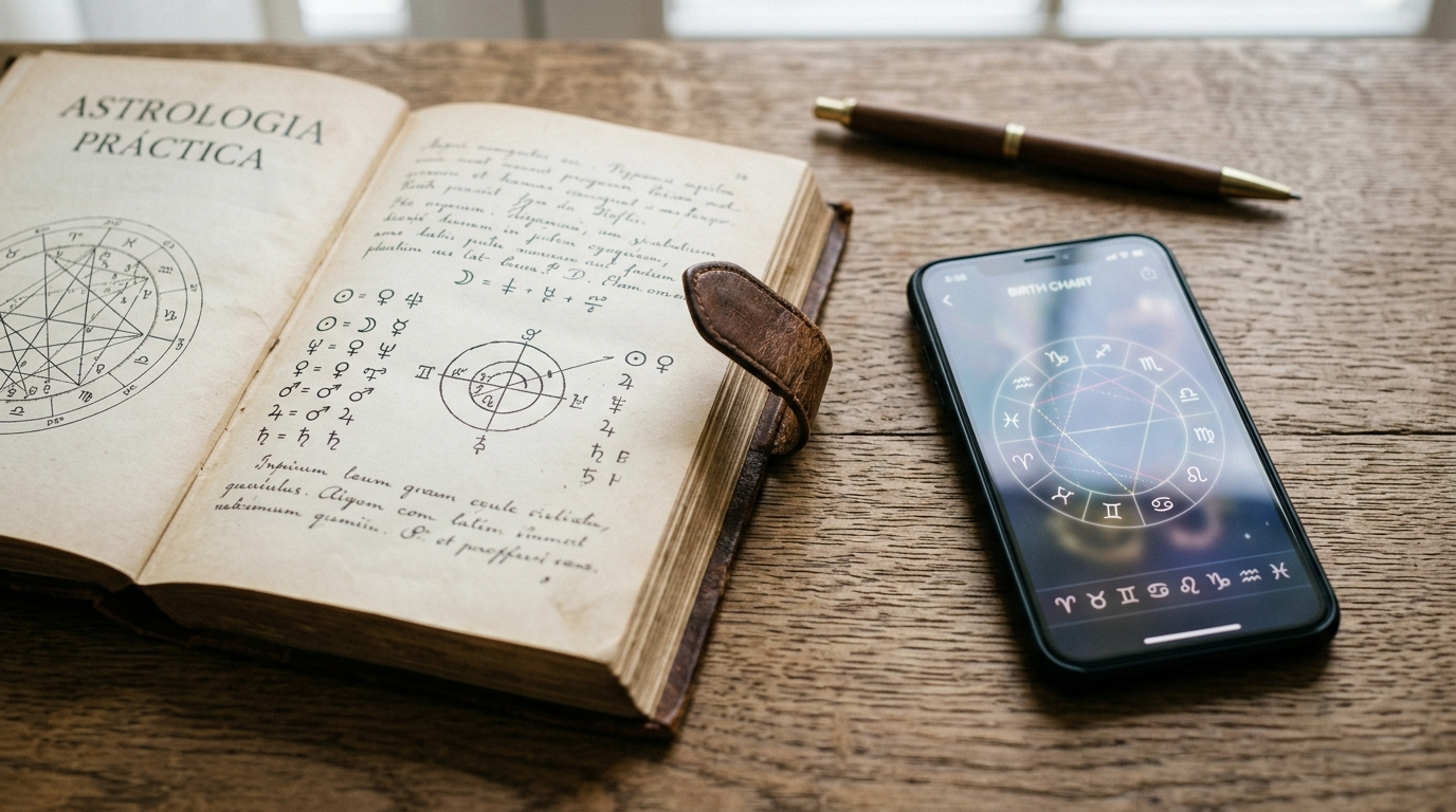 AI Astrology Horoscope Tool ki purani kitab aur naye zodiac wheel ke saath