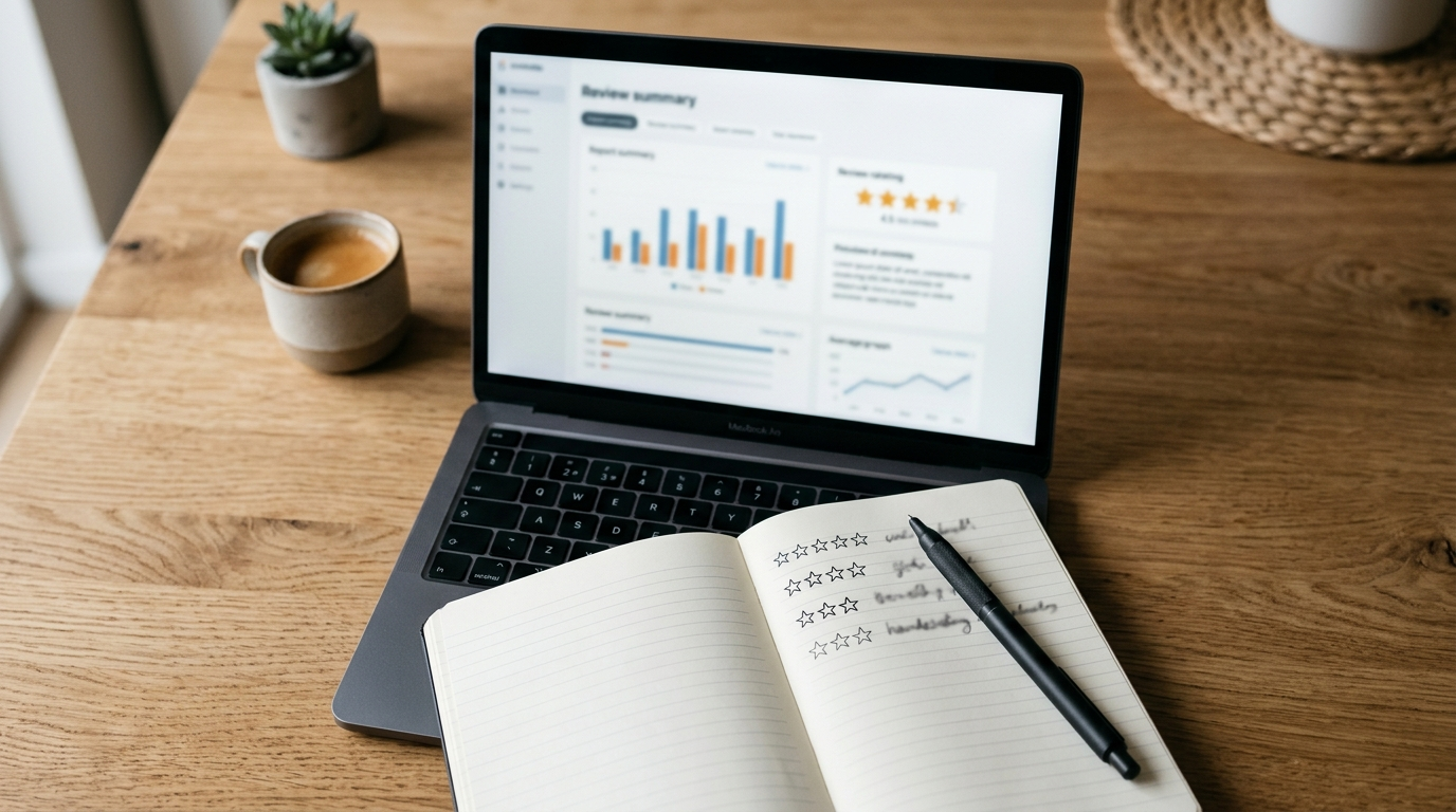 AI Customer Review Analysis ka review summary interface aur star ratings