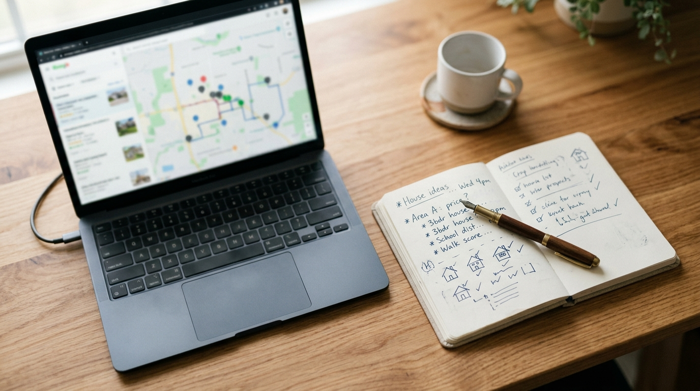 AI Real Estate Property Search ka map interface aur notes setup