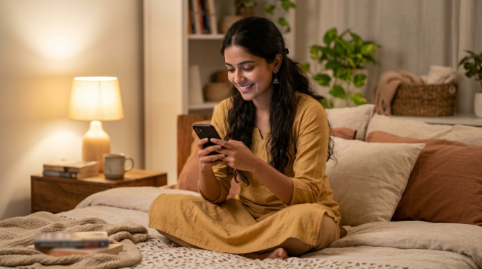 AI Shopping Assistant se product compare karti hui mahila