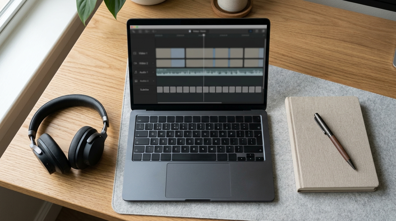 AI Subtitle Caption Generator ka video editing timeline setup