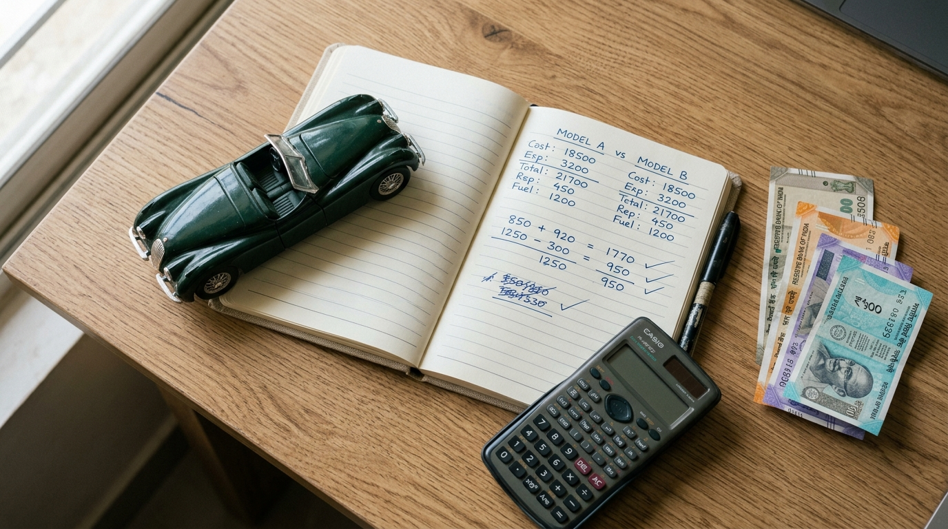 Car Loan vs Cash Purchase ka calculation toy car aur calculator ke saath