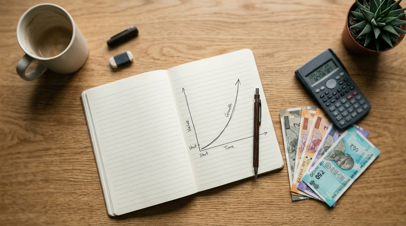 Compound Interest Explained ka exponential growth curve notebook mein