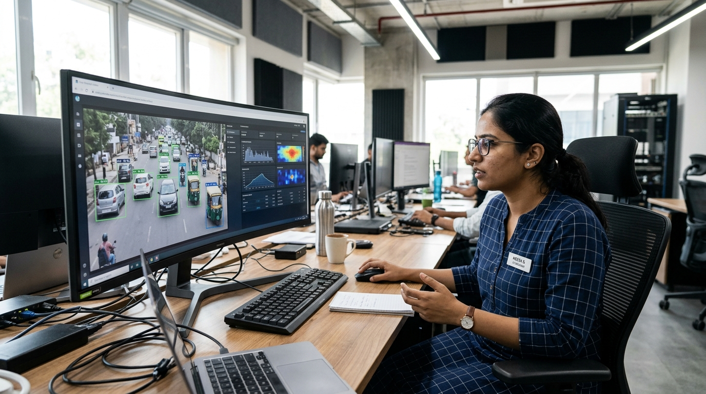 Computer Vision डैशबोर्ड देखता इंजीनियर