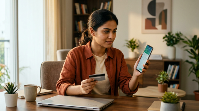 Credit Card Chargeback - व्यक्ति फोन पर डिस्प्यूट फाइल करते हुए