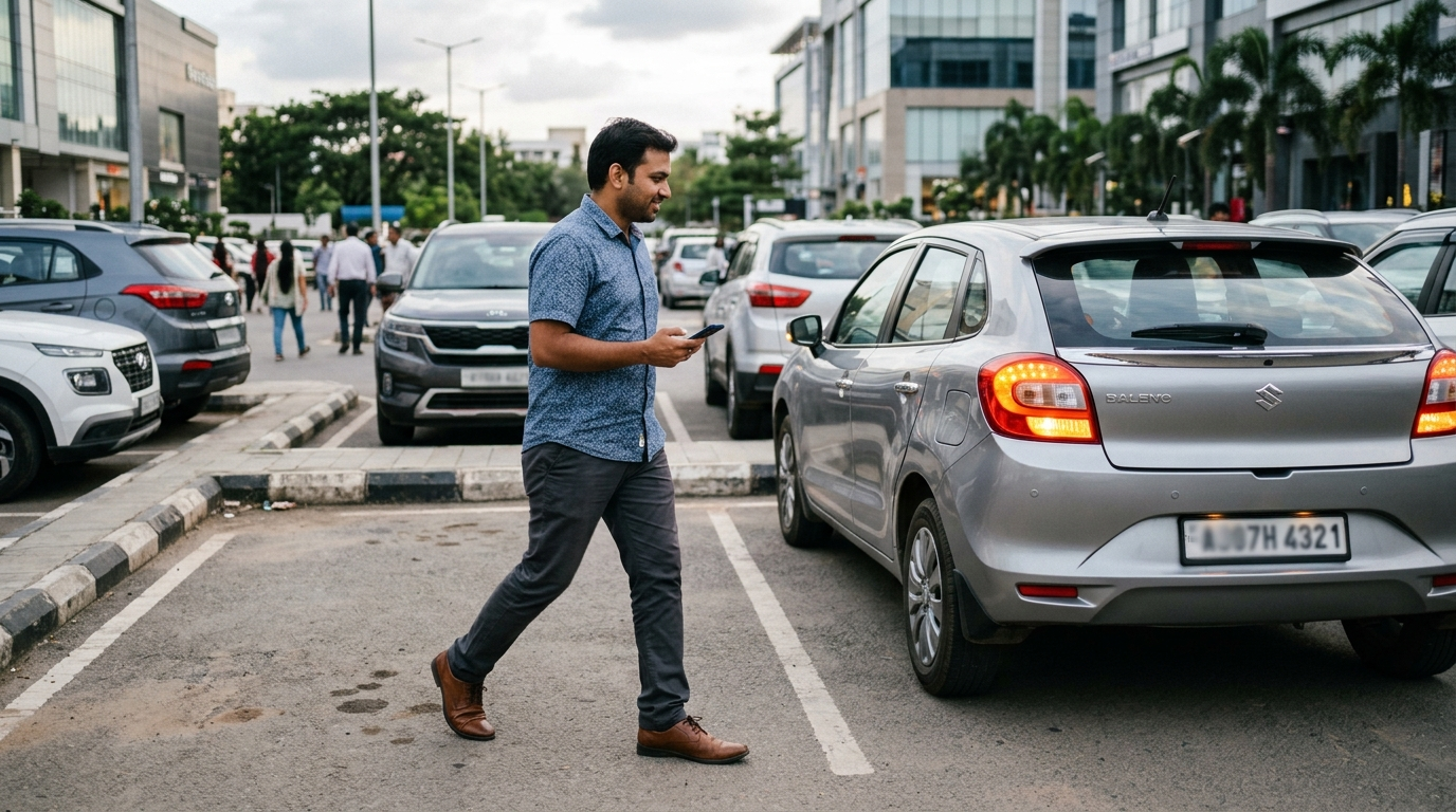 Digital Car Key से फोन के जरिए कार अनलॉक करता व्यक्ति