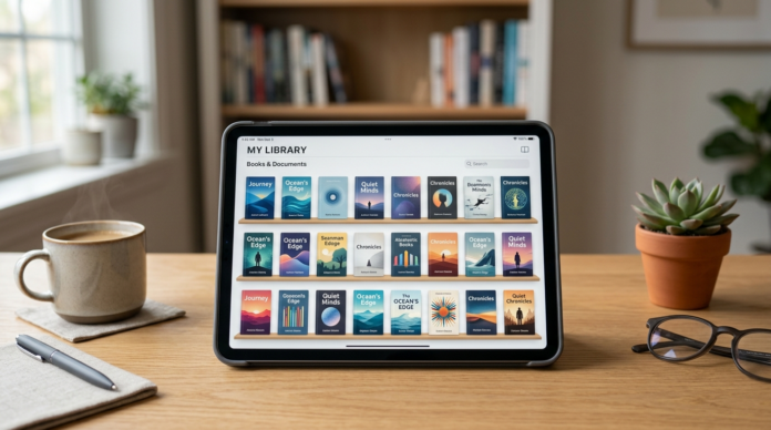 Digital Library tablet bookshelf interface