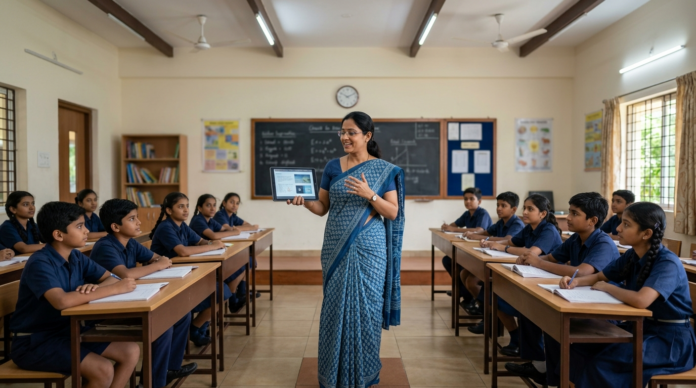 DIKSHA प्लेटफॉर्म से क्लासरूम में पढ़ाती शिक्षिका