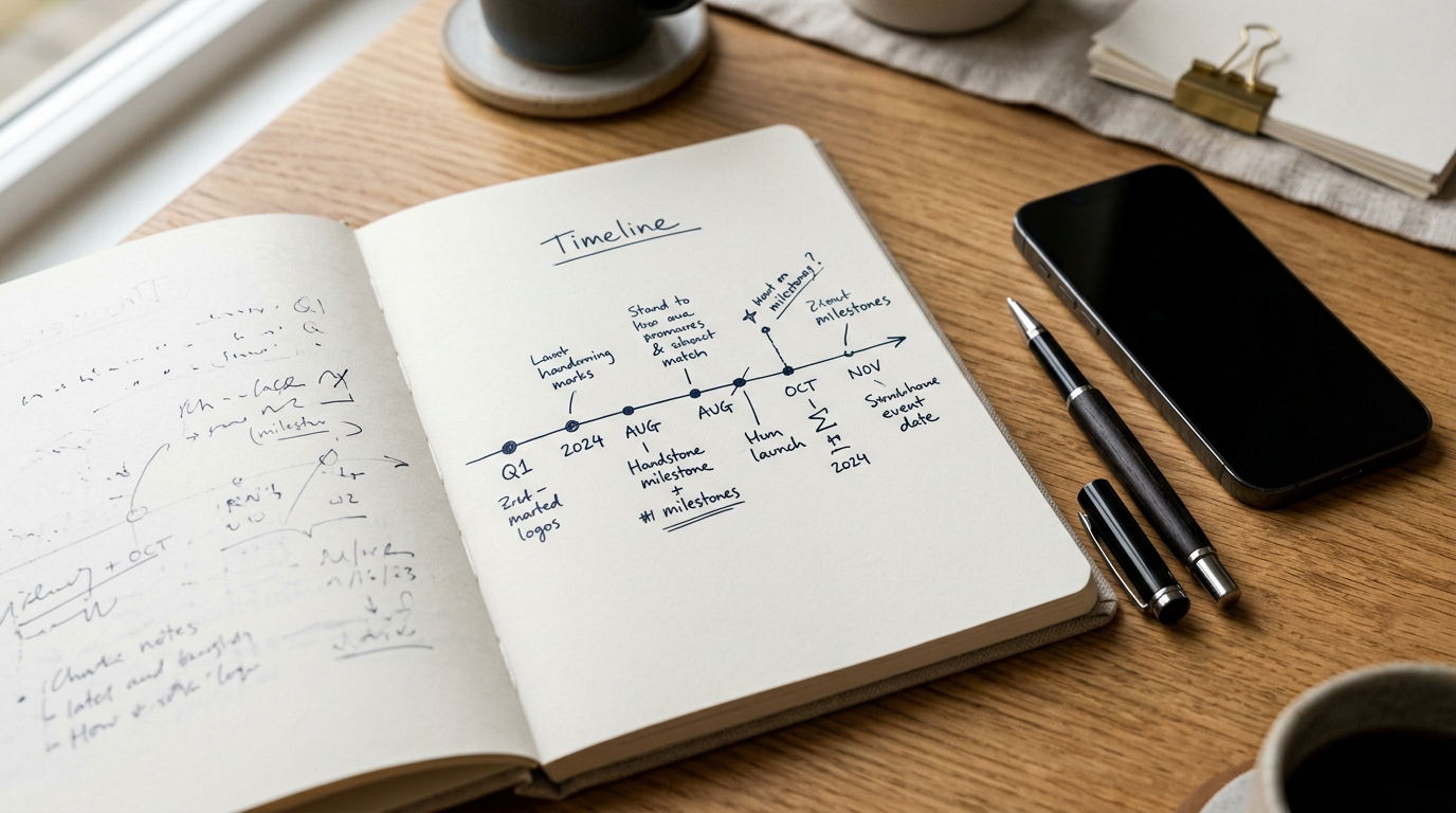 Dogecoin Kya Hai ka timeline sketch notebook mein