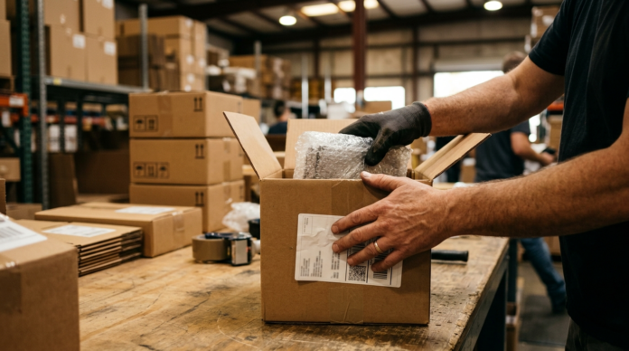 Dropshipping Business के सप्लायर द्वारा पैक किया जाता पार्सल