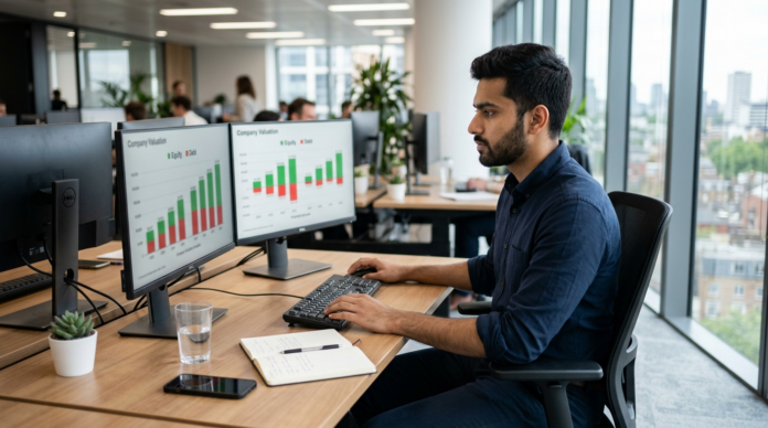 Enterprise Value का चार्ट देखता एक फाइनेंशियल एनालिस्ट
