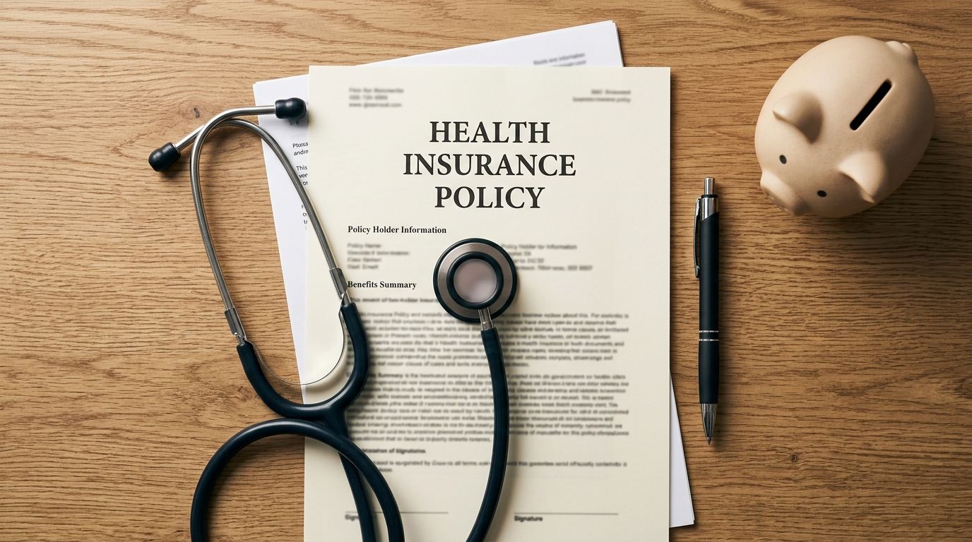 Health Insurance for Family policy document aur stethoscope