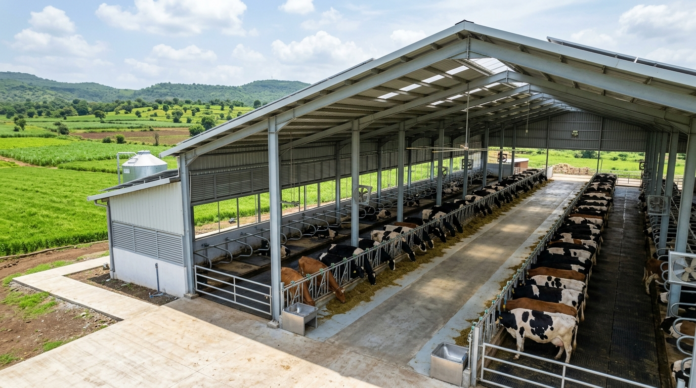 Dairy Farming के लिए साफ-सुथरा आधुनिक डेयरी फार्म शेड