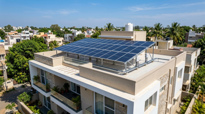 Home Solar Panel से लैस मॉडर्न घर की छत