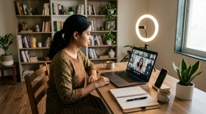 Online Teaching Business के लिए मॉडर्न होम डेस्क सेटअप