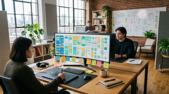 UI UX Design के लिए मॉडर्न डिज़ाइनर डेस्क सेटअप