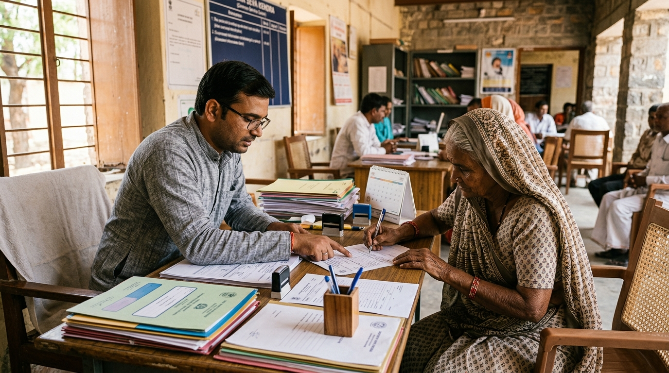 Jan Seva Kendra VLE assisting citizen forms