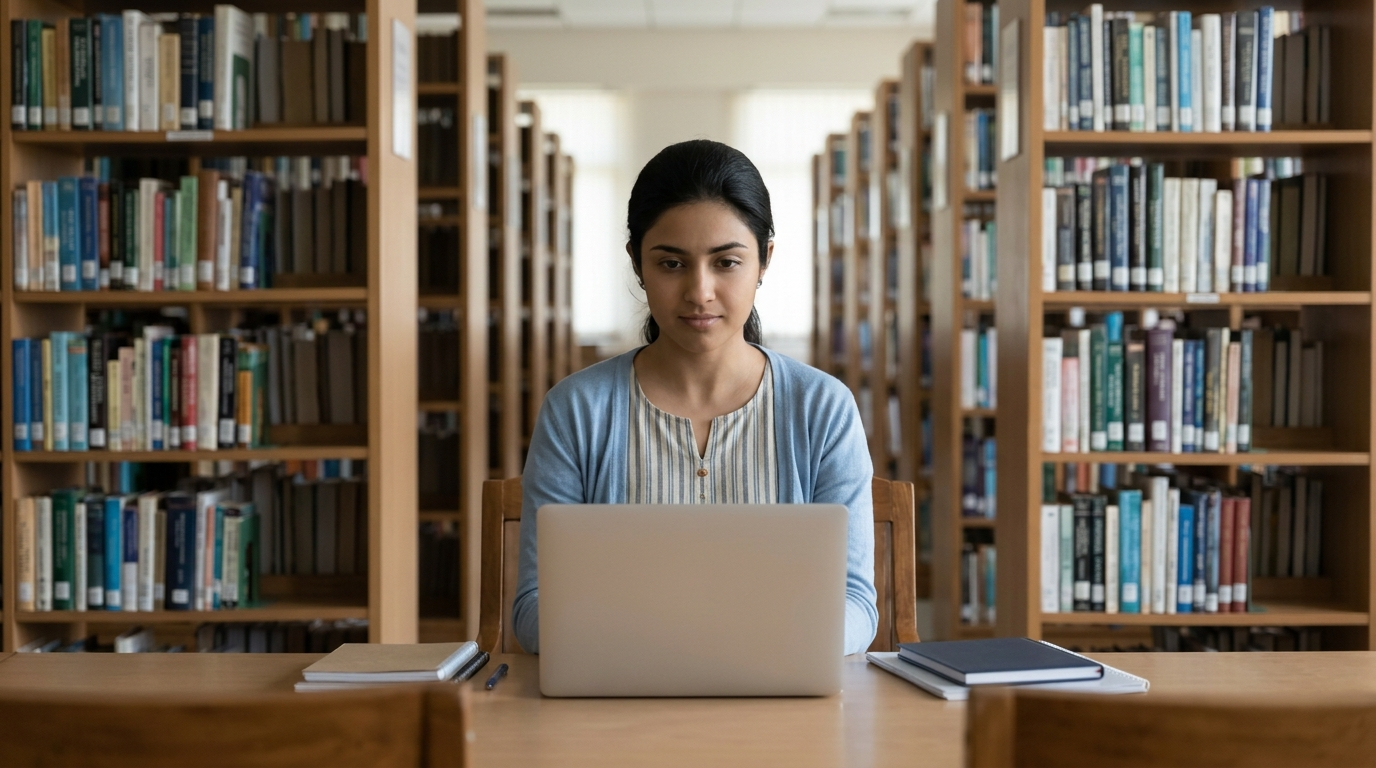 National Digital Library of India पर कैटलॉग खोजता छात्र