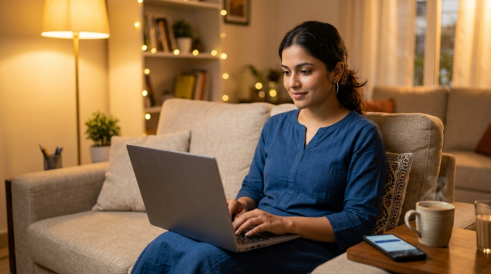 Passive Income Ideas se ghar baithe extra kamai karti hui mahila