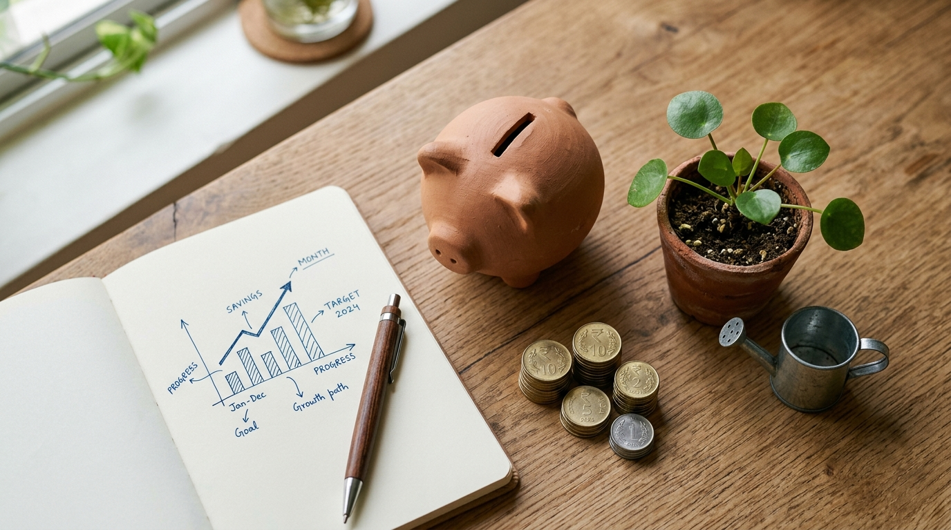 Passive Income Ideas se dheere dheere badhta hua paisa - piggy bank aur money plant