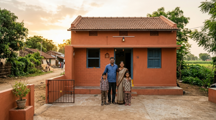 PM Awas Yojana pucca house Indian family