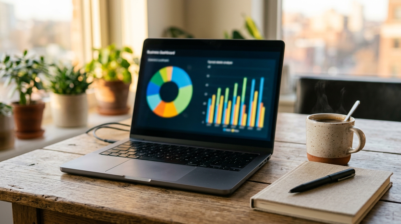 Power BI Service के चार्ट और ग्राफ लैपटॉप स्क्रीन पर