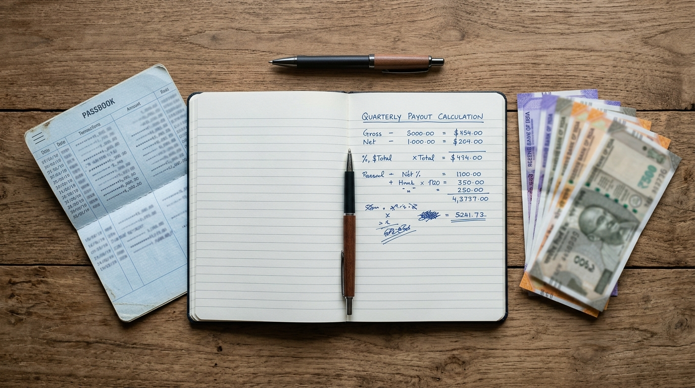 Senior Citizen Savings Scheme ka quarterly payout calculation notebook mein