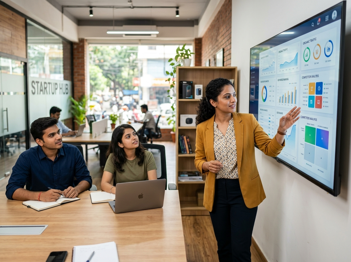 SEO Business Guide पर टीम के साथ सर्च रैंकिंग डैशबोर्ड चर्चा