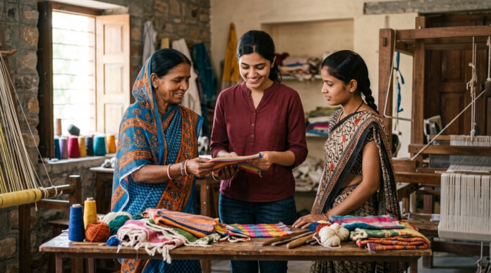 Social Enterprise के तहत महिला कारीगरों के साथ काम करता उद्यमी