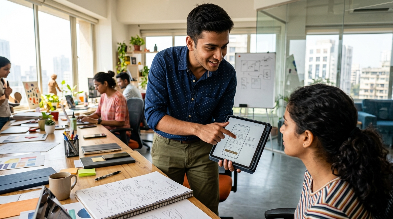 UI UX Design में प्रोटोटाइप प्रेजेंट करता डिज़ाइनर