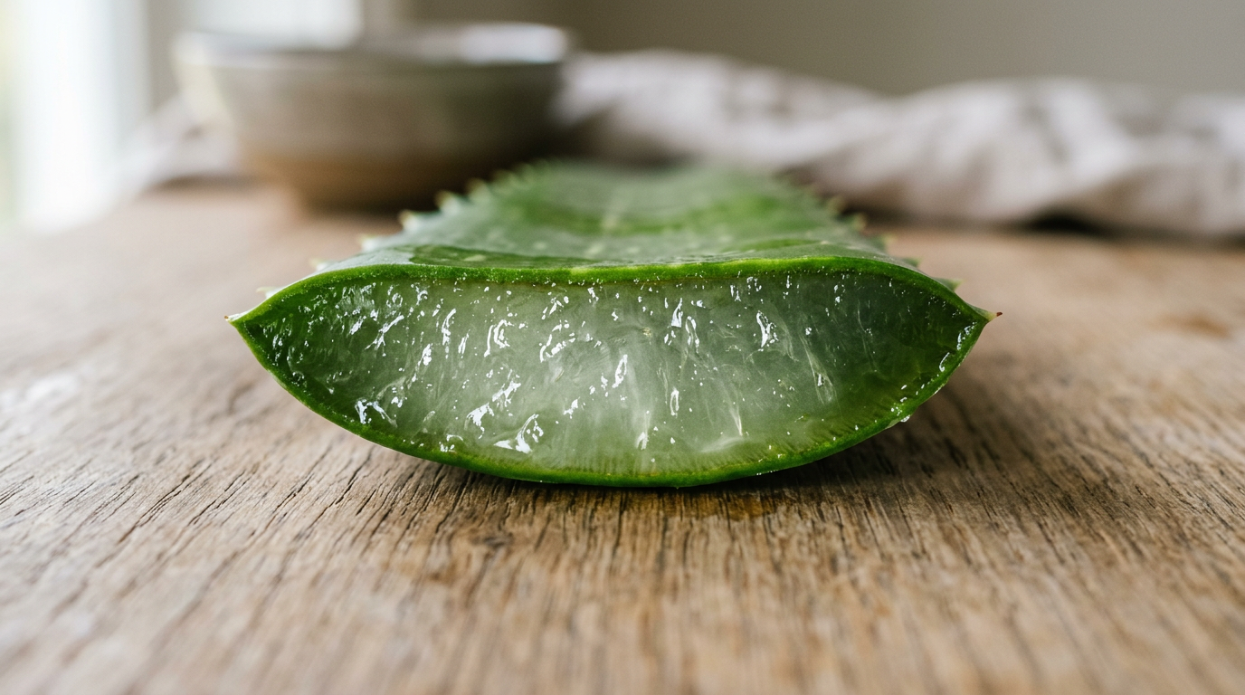 Aloe Vera के पत्ते को काटकर निकाला गया साफ जेल
