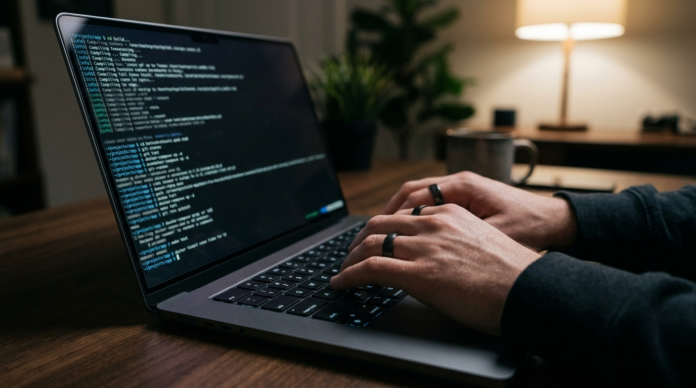 DNS Lookup कमांड टाइप करते हुए टर्मिनल पर हाथ