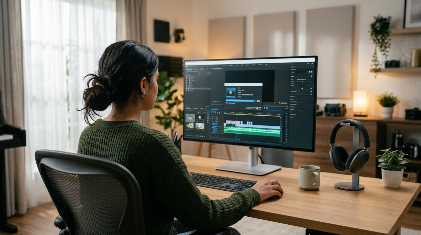 Video Codec के साथ वीडियो एडिटिंग और कंप्रेशन करता कंटेंट क्रिएटर