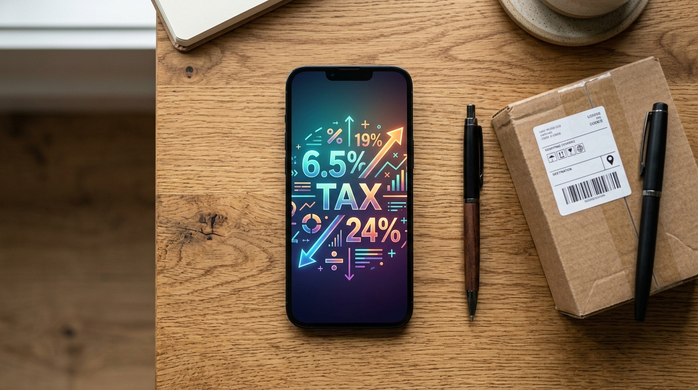 Custom Duty Calculator स्मार्टफोन पर फ्लैट-ले शॉट
