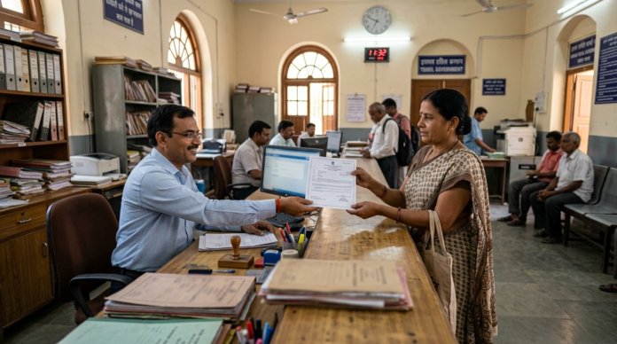 Caste Certificate तहसील कार्यालय में जारी करता क्लर्क