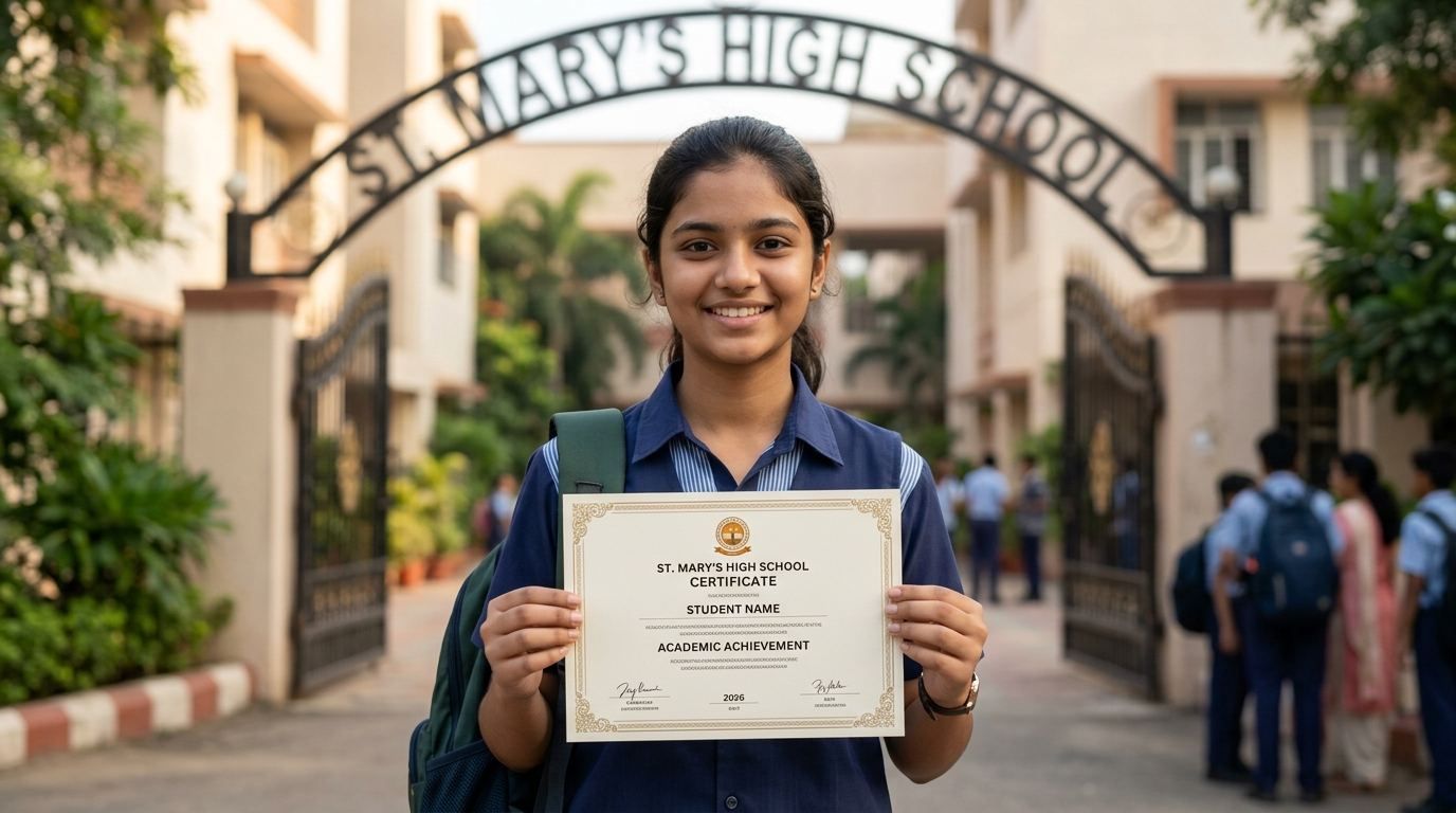 छात्र Caste Certificate लेकर स्कूल के बाहर खड़ा