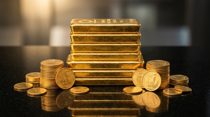 Gold Rate सोने की बुलियन बार और सिक्कों का क्लोज-अप