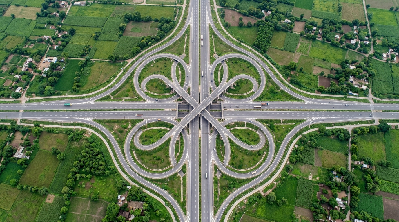 Bharatmala Pariyojana हाईवे इंटरचेंज एरियल व्यू