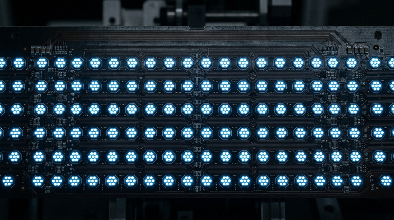 Mini LED और Micro LED में अंतर दिखाता बैकलाइट पैनल का क्लोजअप