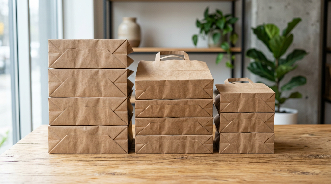 Paper Bag Manufacturing Business से बने तैयार क्राफ्ट पेपर बैग